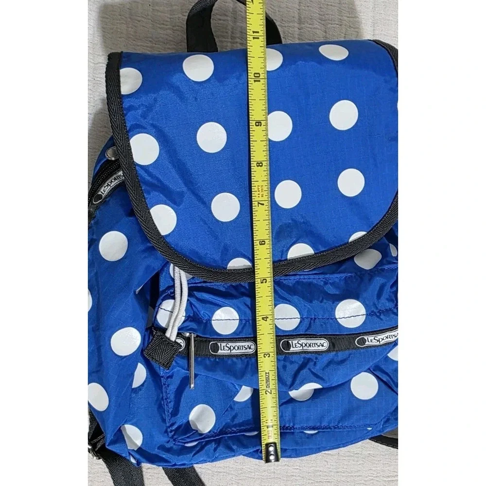 Lesportsac Blue White Polka‎ Dot Backpack Drawstring Buckles Bag
